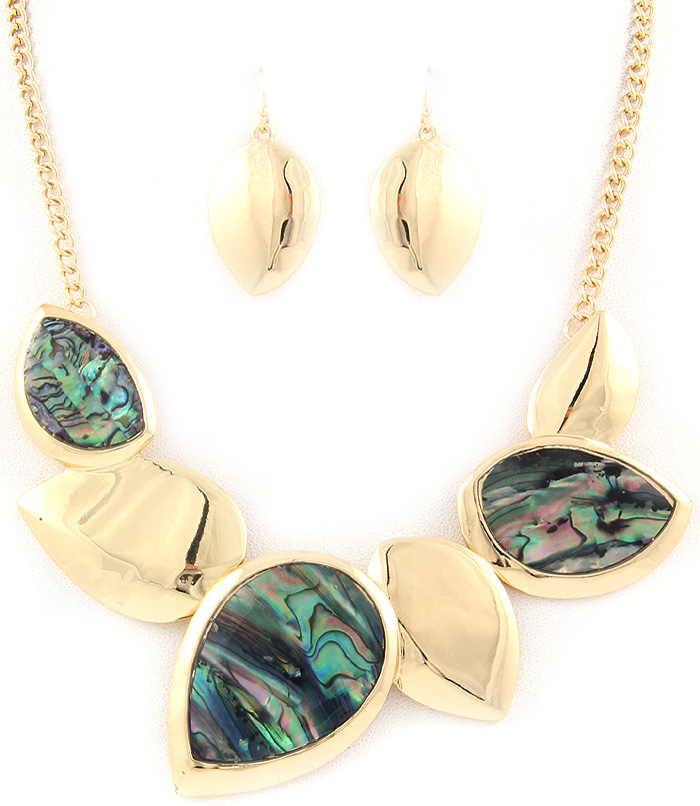 Gold Tone Abalone Necklace and Earring Set #N04 | eBay